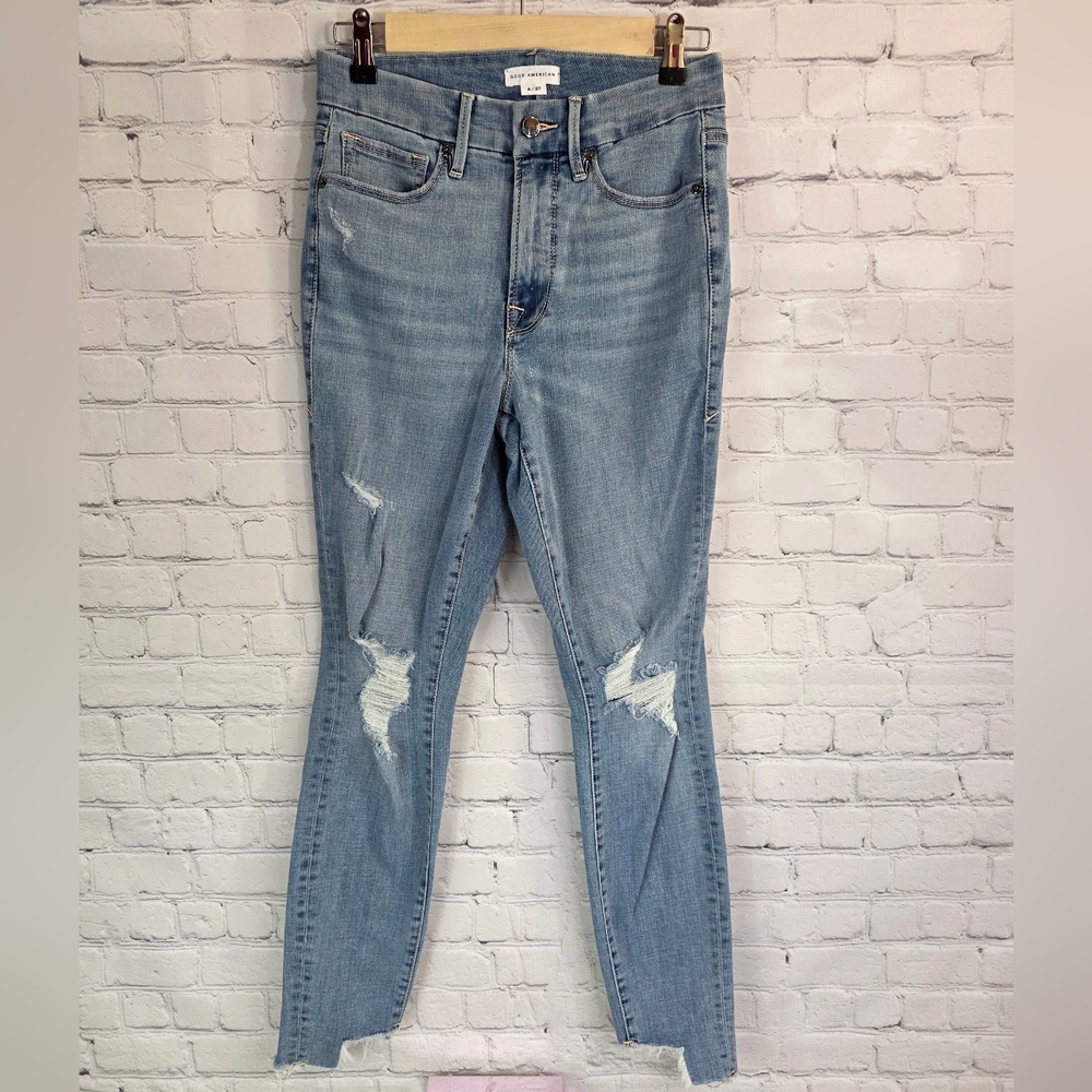 Good American Distressed Good Legs Crop Side Step Skinny Jeans